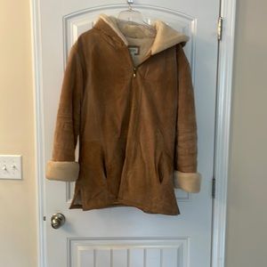 Suede leather winter coat with hood